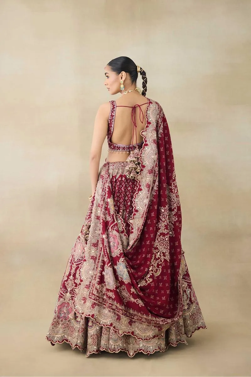Garnet Red Crepe Lehenga Set