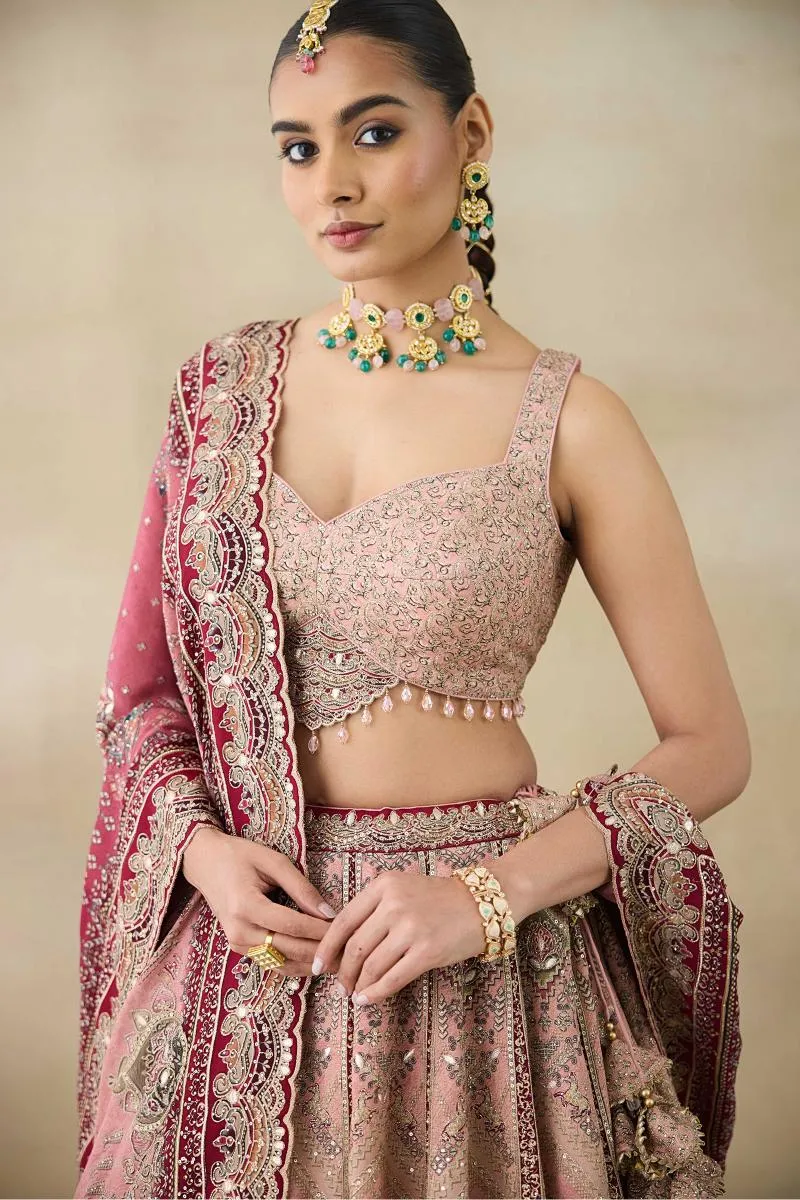 Pale Pink Embroidered Lehenga Set