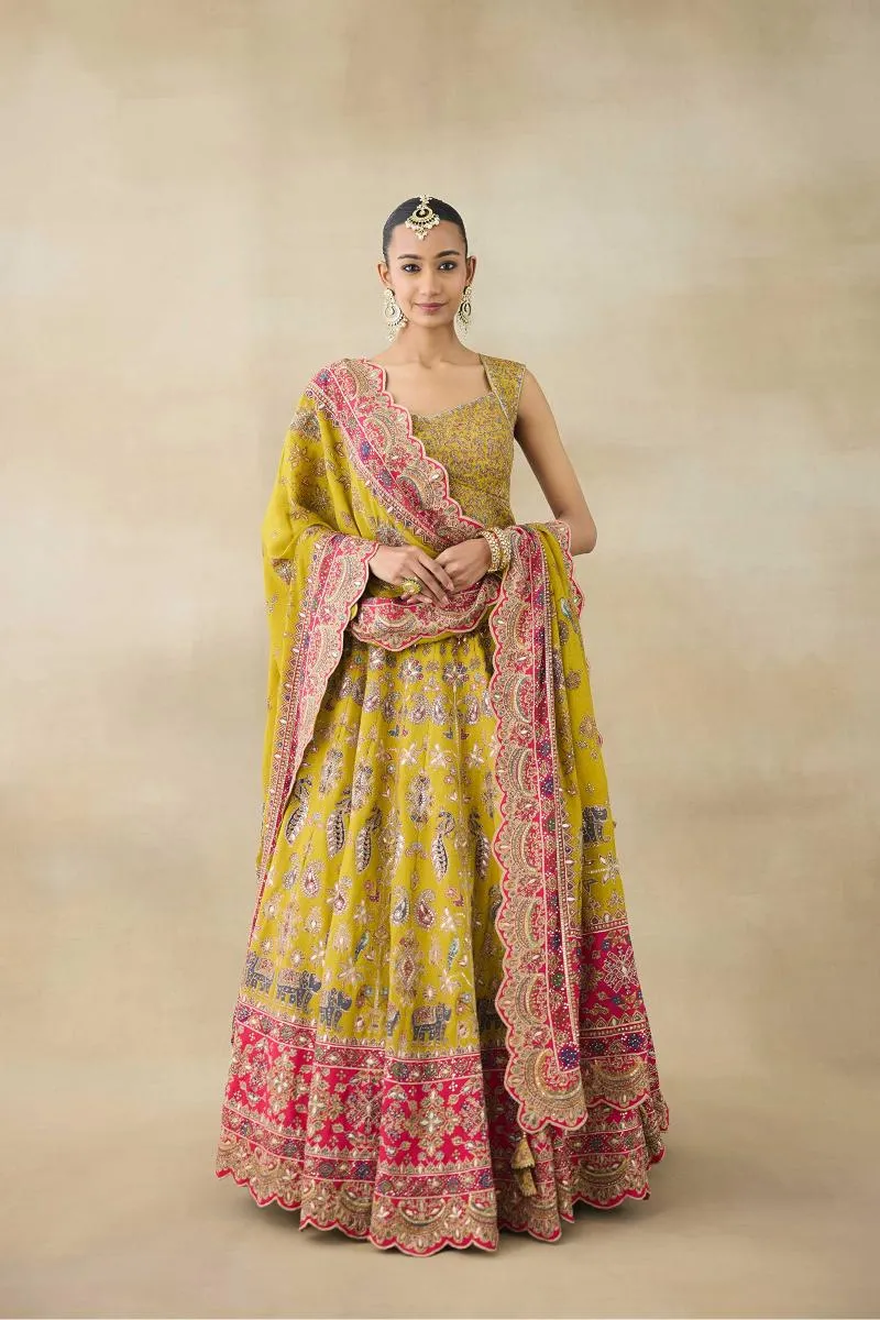 Cadmium Crepe Yellow Lehenga Set