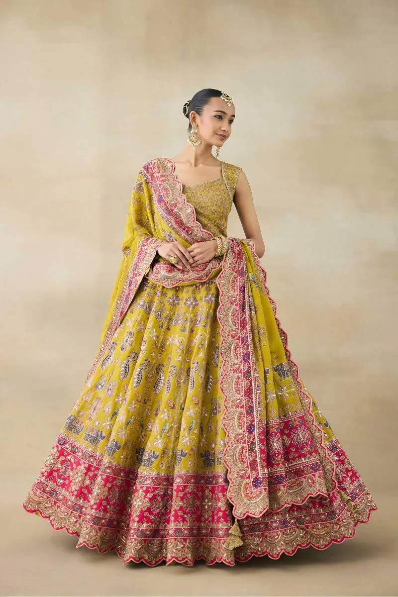 Cadmium Crepe Yellow Lehenga Set