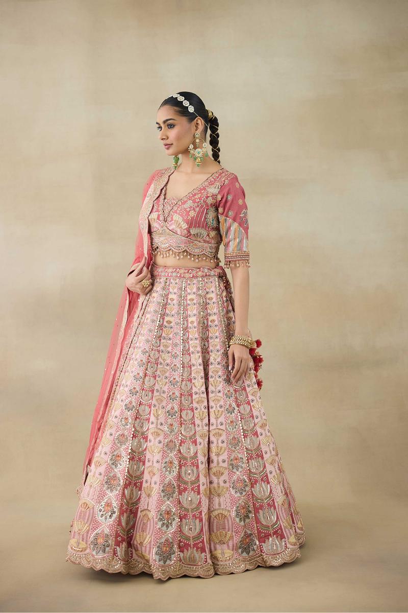 Coral Foil Applique Lehenga Set