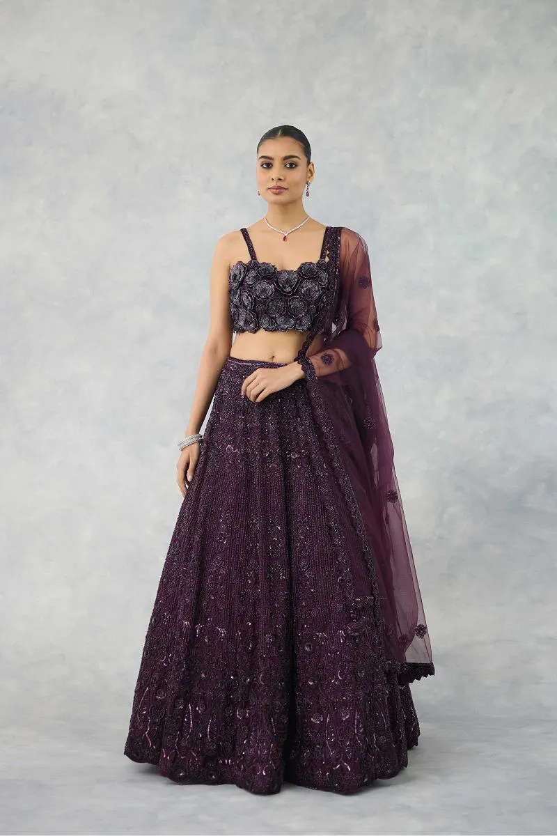 Deep Wine Net Lehenga Set