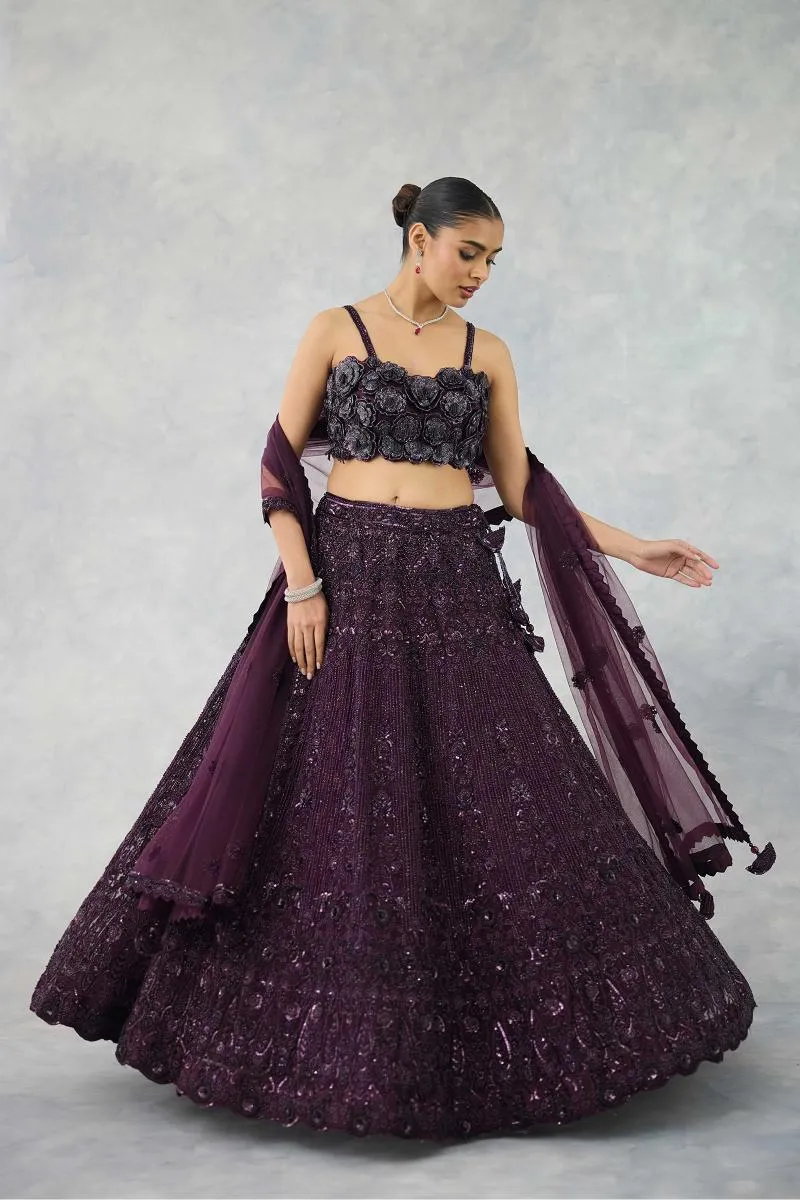Deep Wine Net Lehenga Set