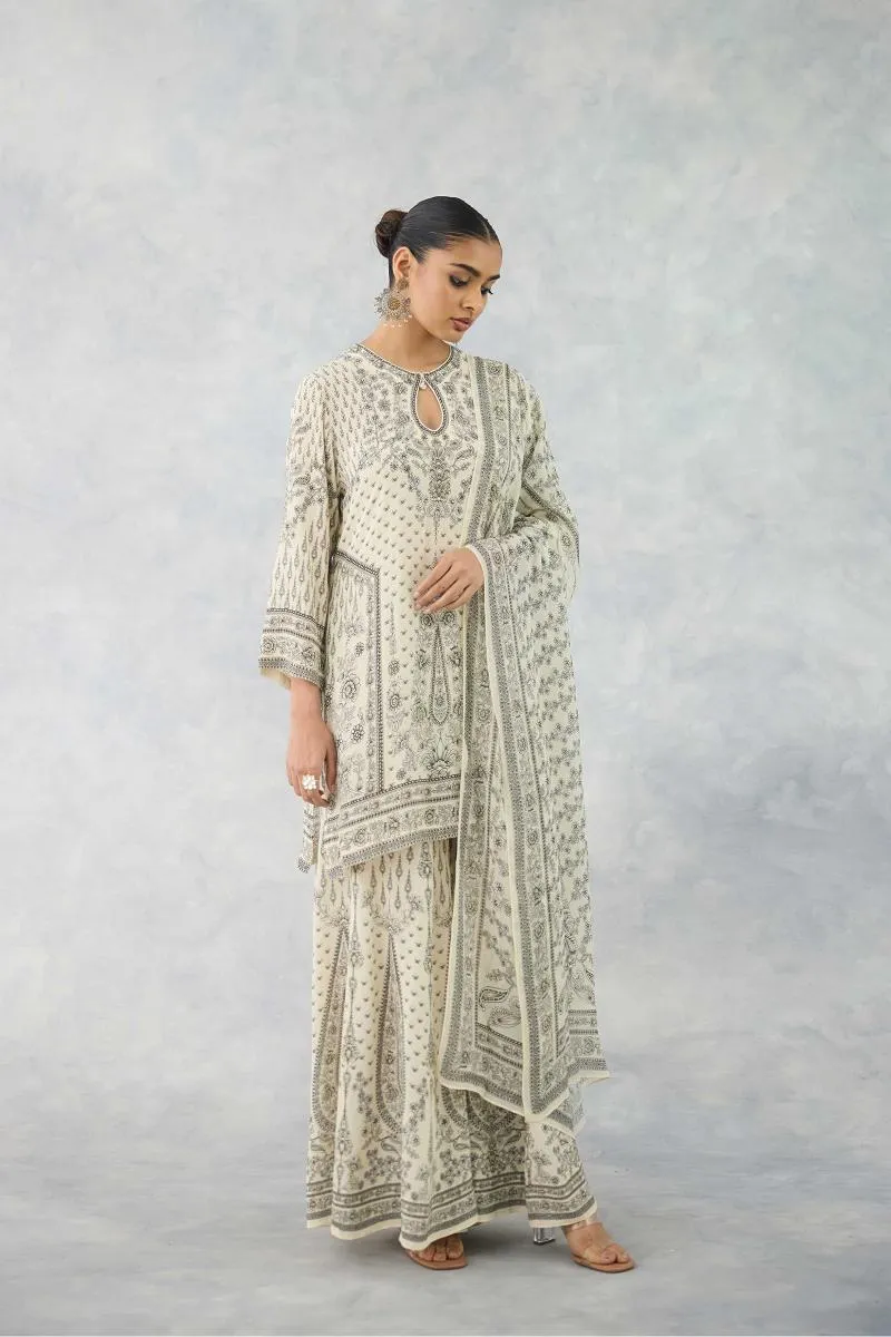 Porcelain White Sharara Set