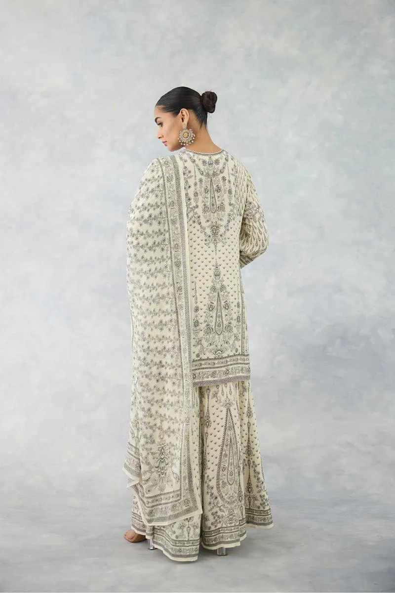 Porcelain White Sharara Set