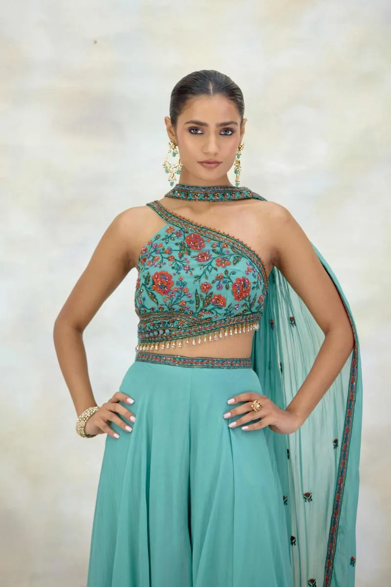 Teal Georgette Sharara Set