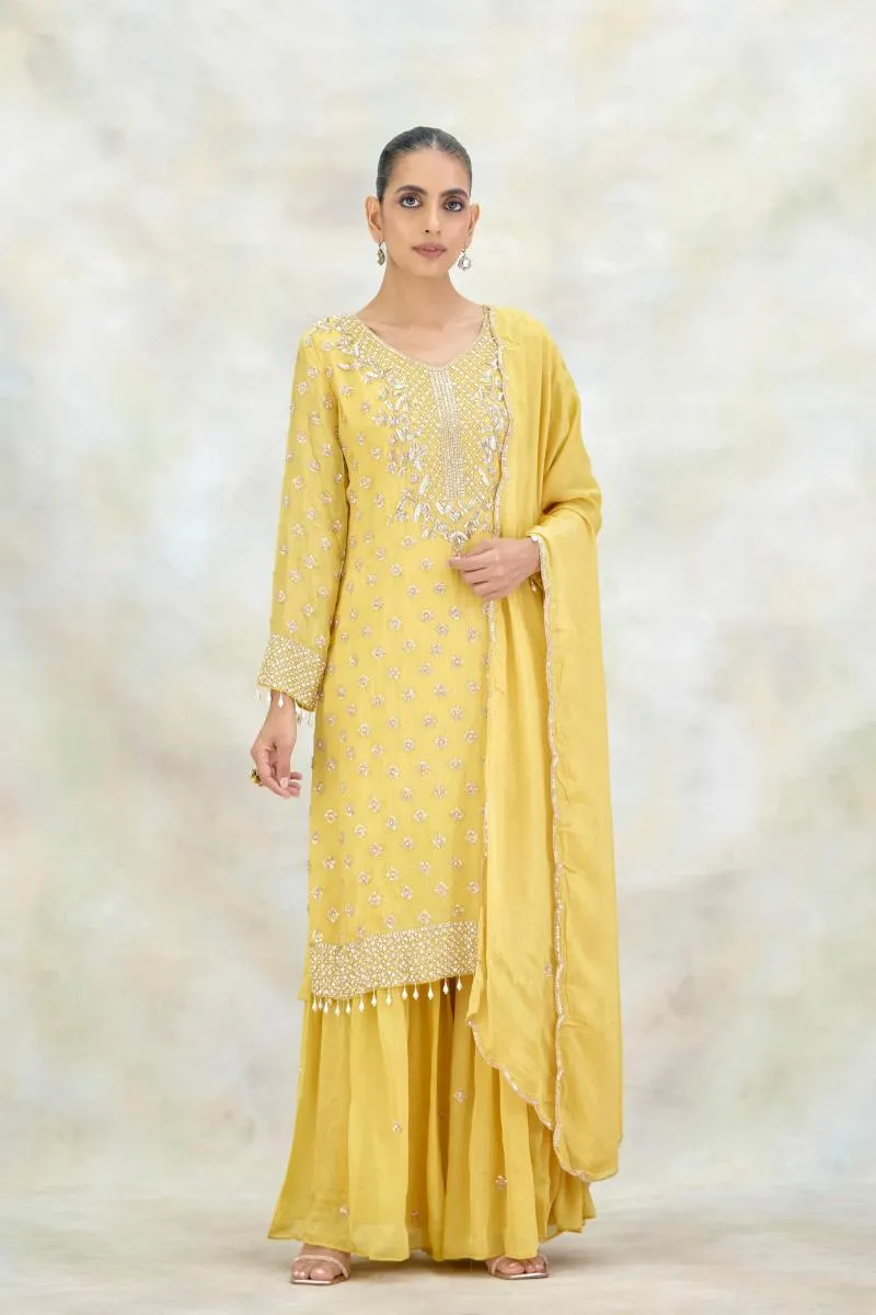 Butter Yellow Crepe Garara Set