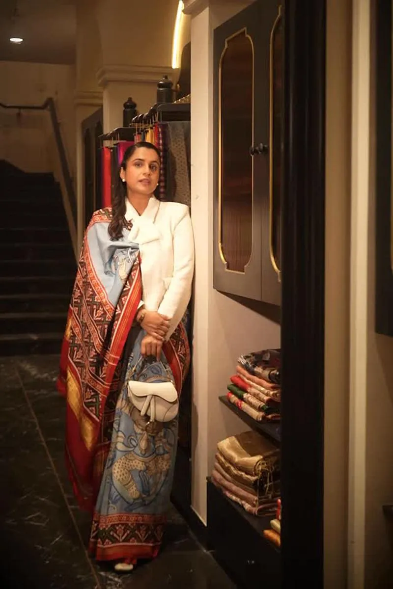 Serene Blue Ikat Silk Saree