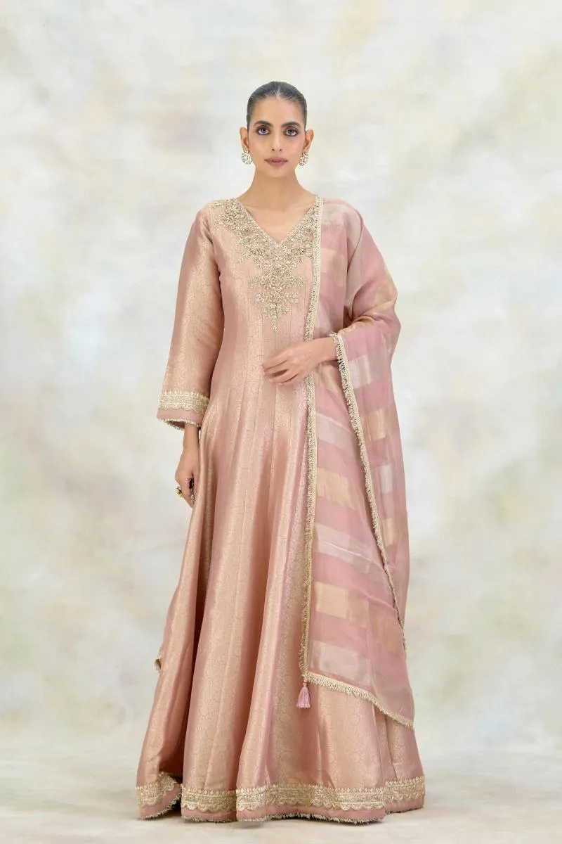 Dusty Pink Tissue Organza Anarkali Set