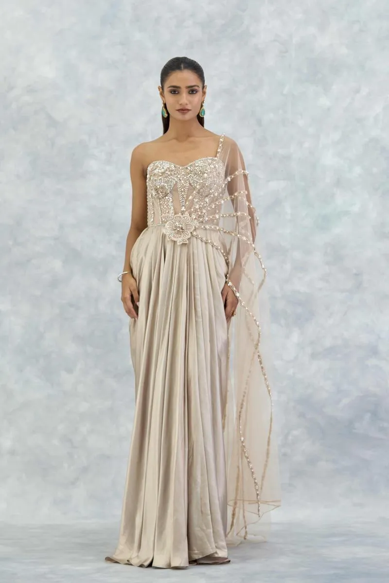 Champagne Gold Draped Georgette Gown