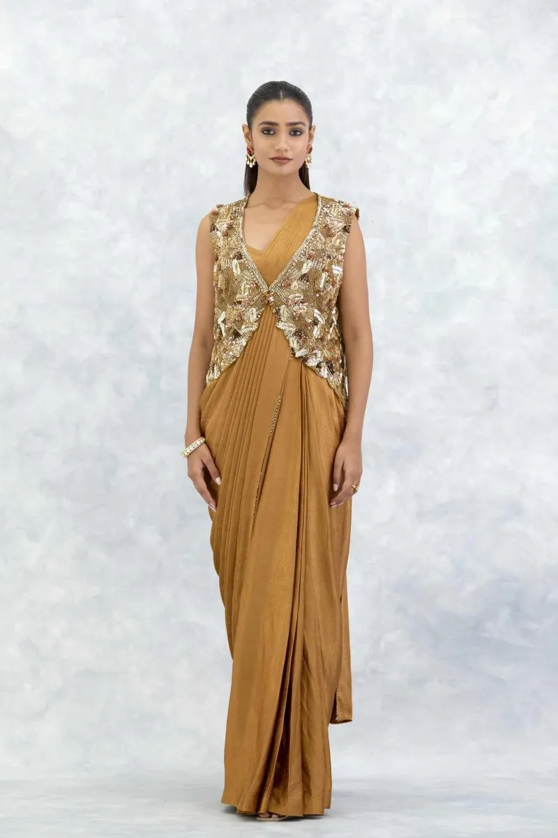 Molten Gold Satin Drape Saree
