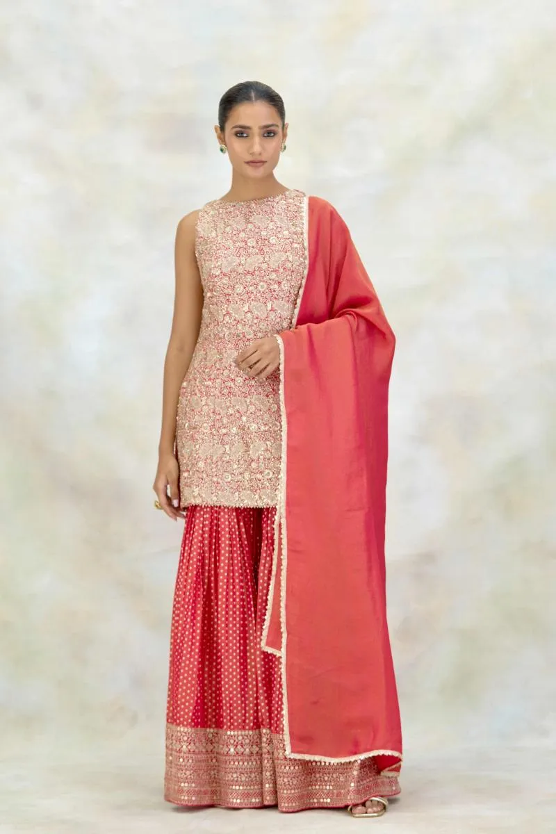 Coral Silk Garara Set