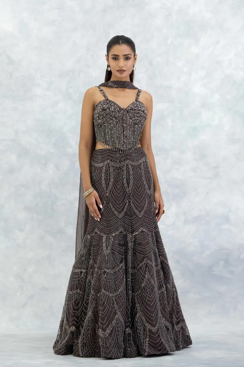 Earthy Brown Organza Lehenga Set