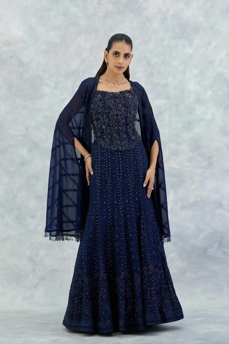 Midnight Blue Georgette Lehenga Set