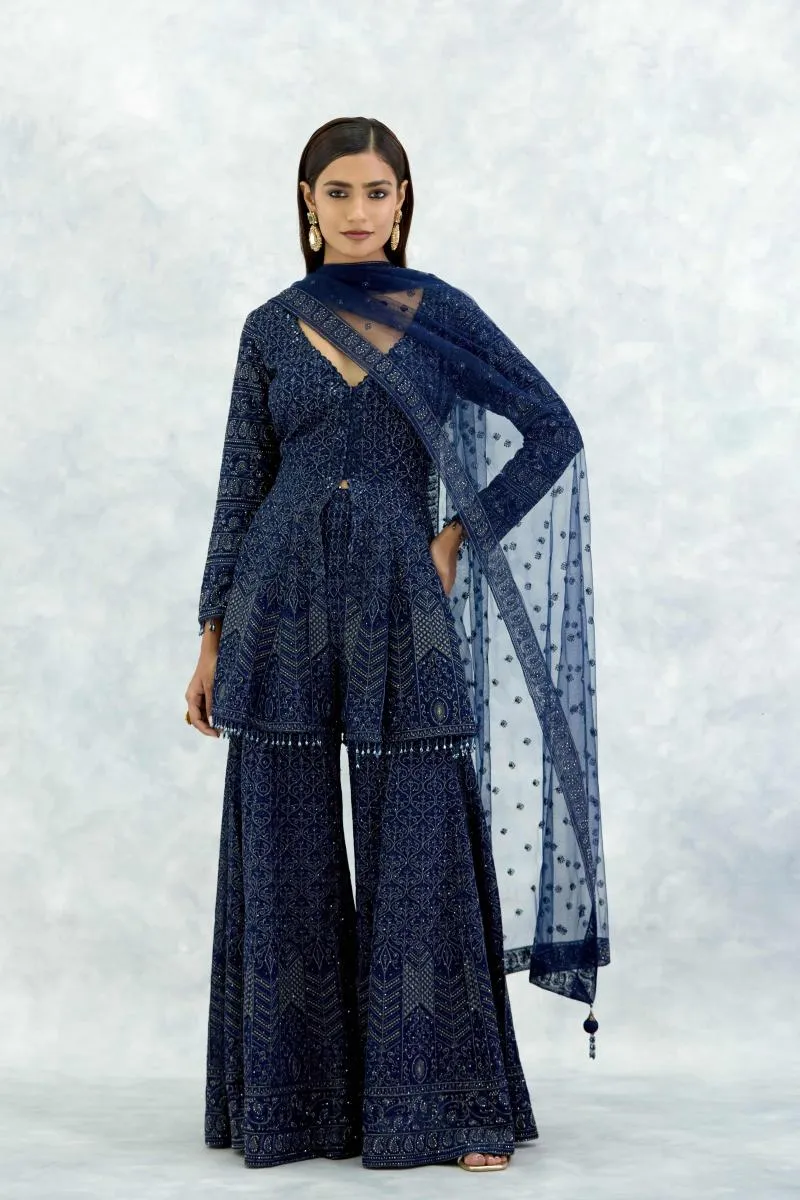 Ink Blue Georgette Sharara Set