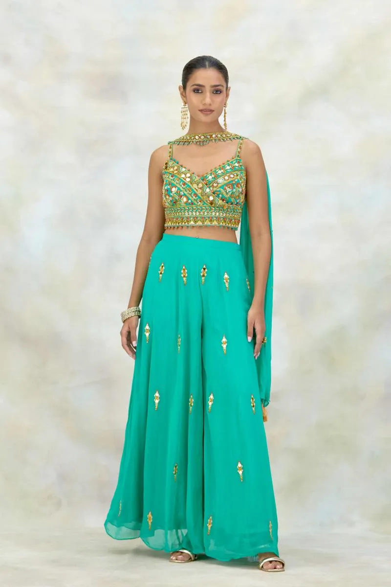 Turquoise Georgette Sharara Set