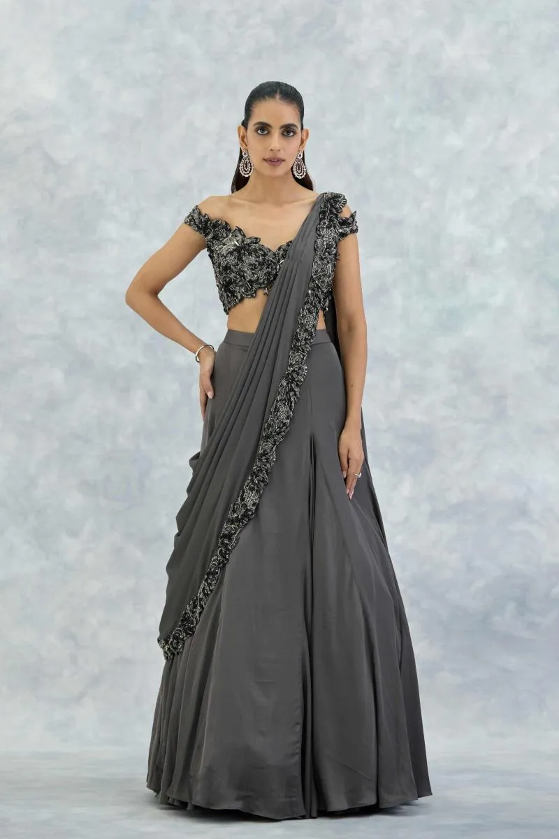 Silver Sand Satin Lehenga Set