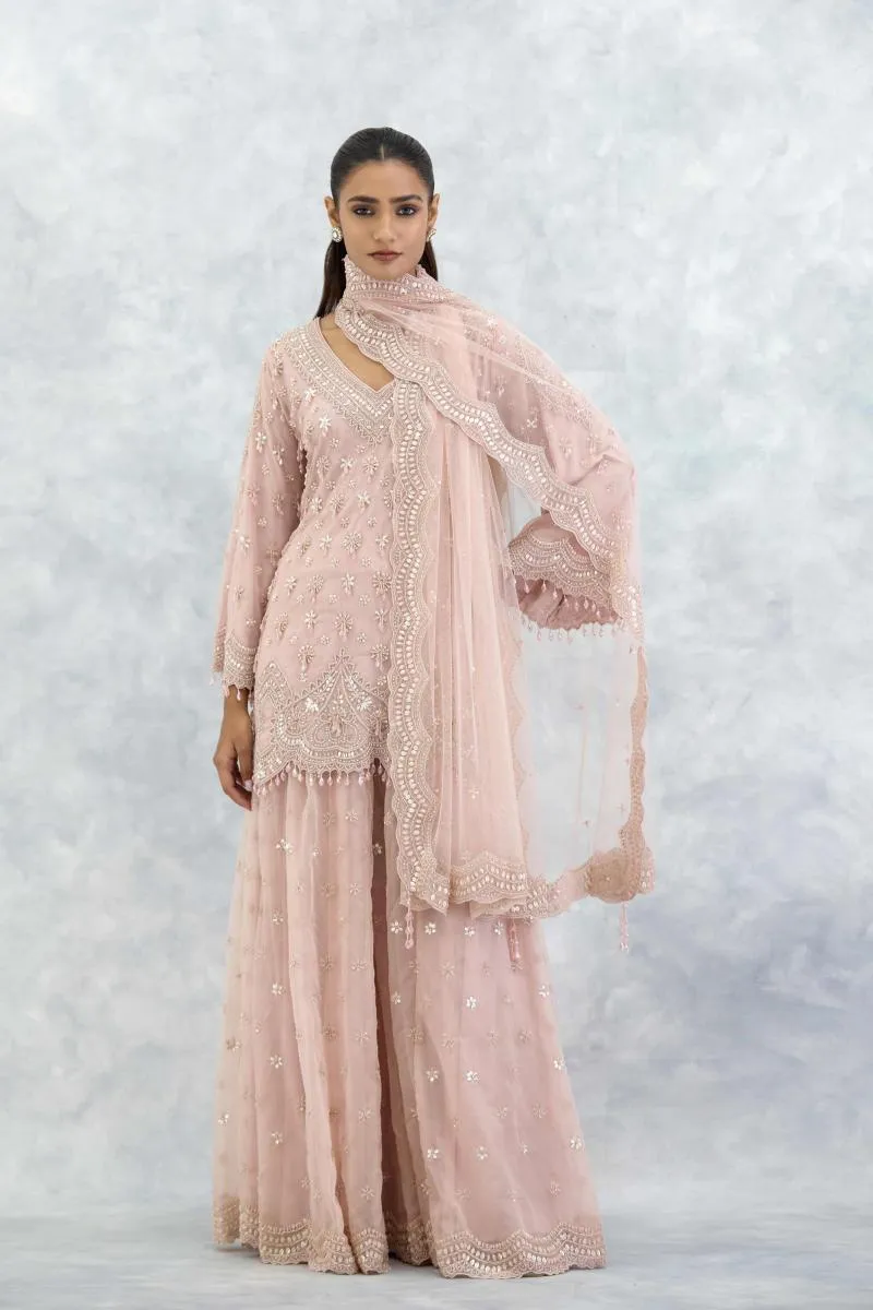 Dusty Pink Organza Sharara Set