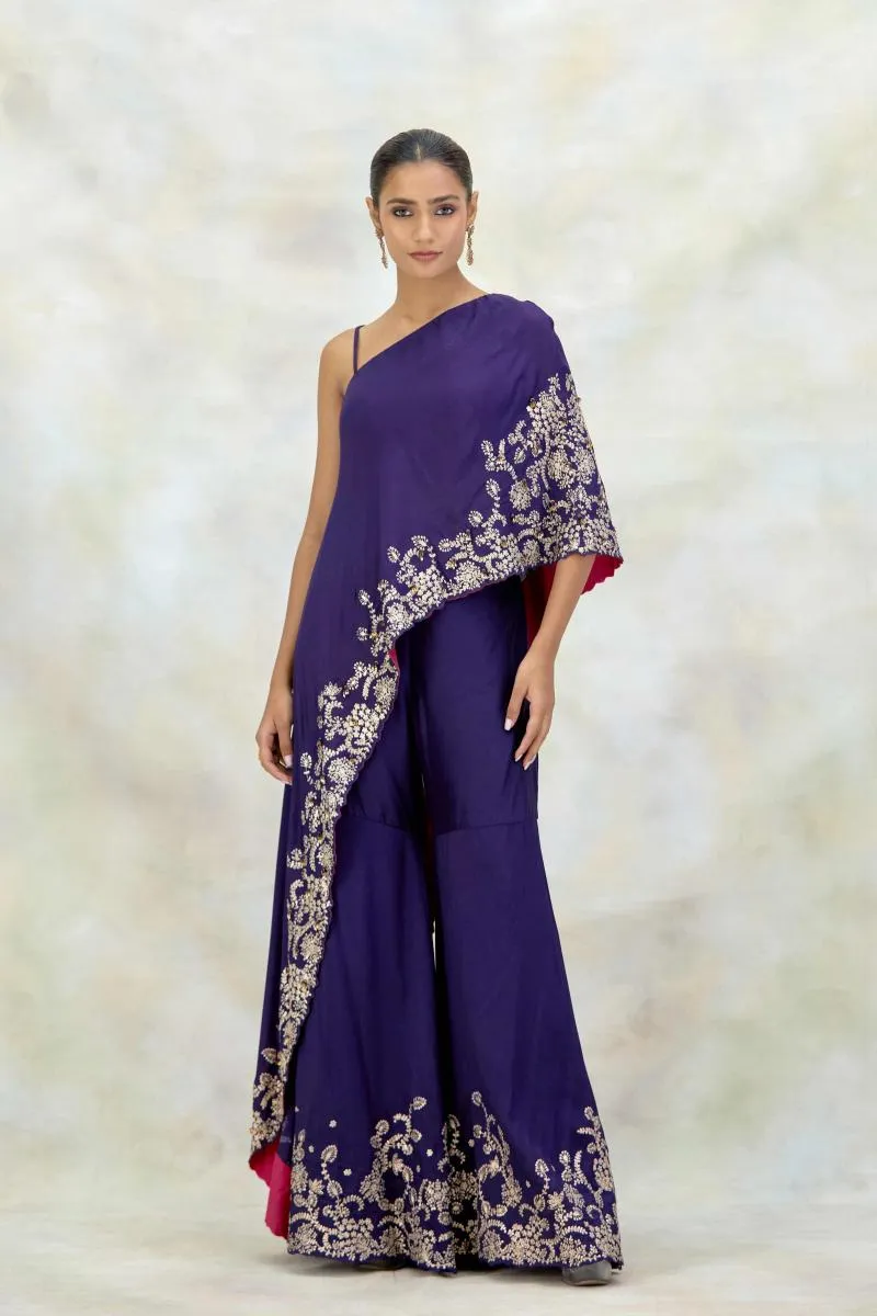 Purple Silk Asymmetric Sharara Set