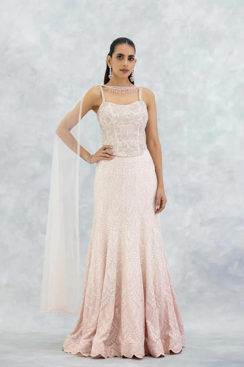 Coral Blush Georgette Lehenga Set