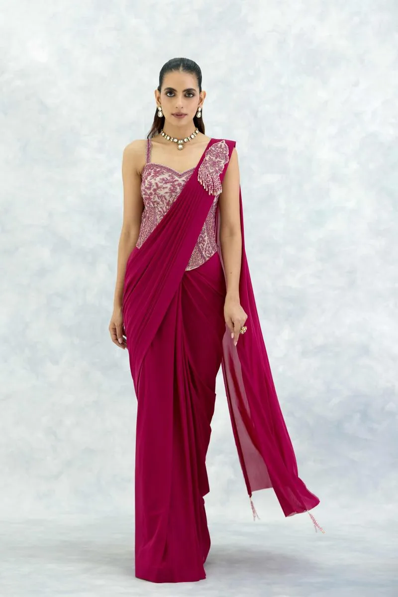 Hot Pink Tissue Drape Saree