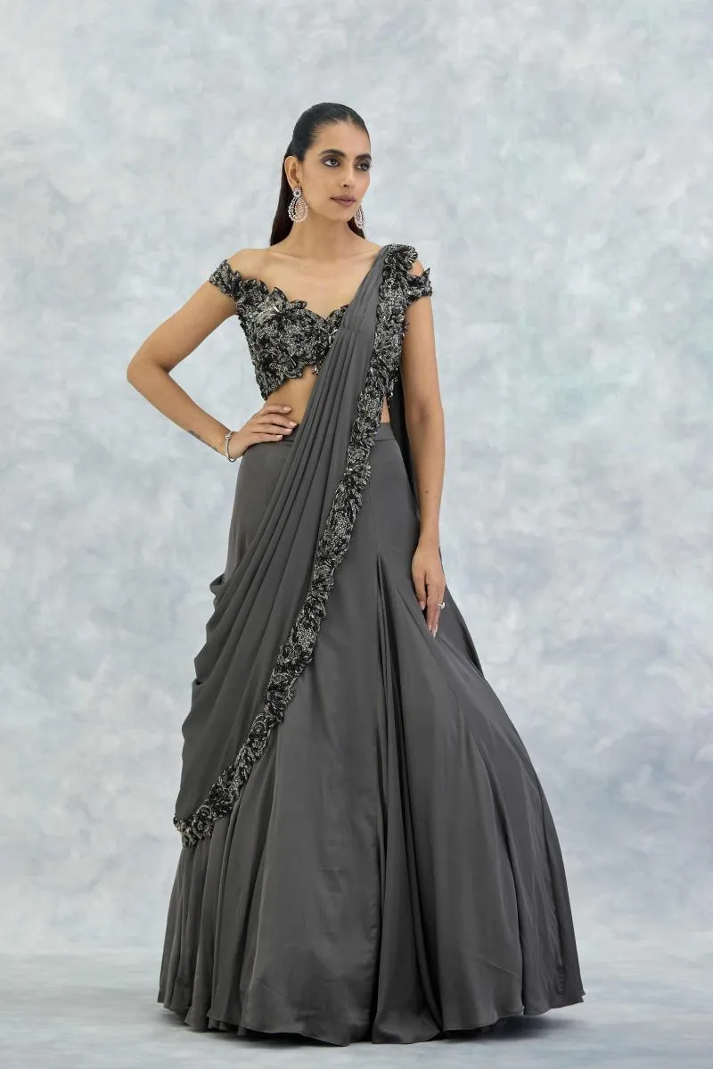 Silver Sand Satin Lehenga Set