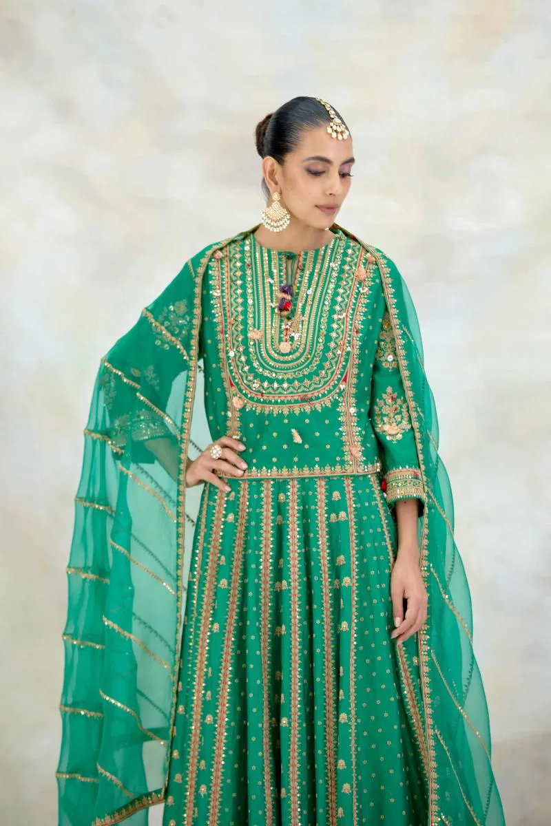 Jade Green Silk Lehenga Set