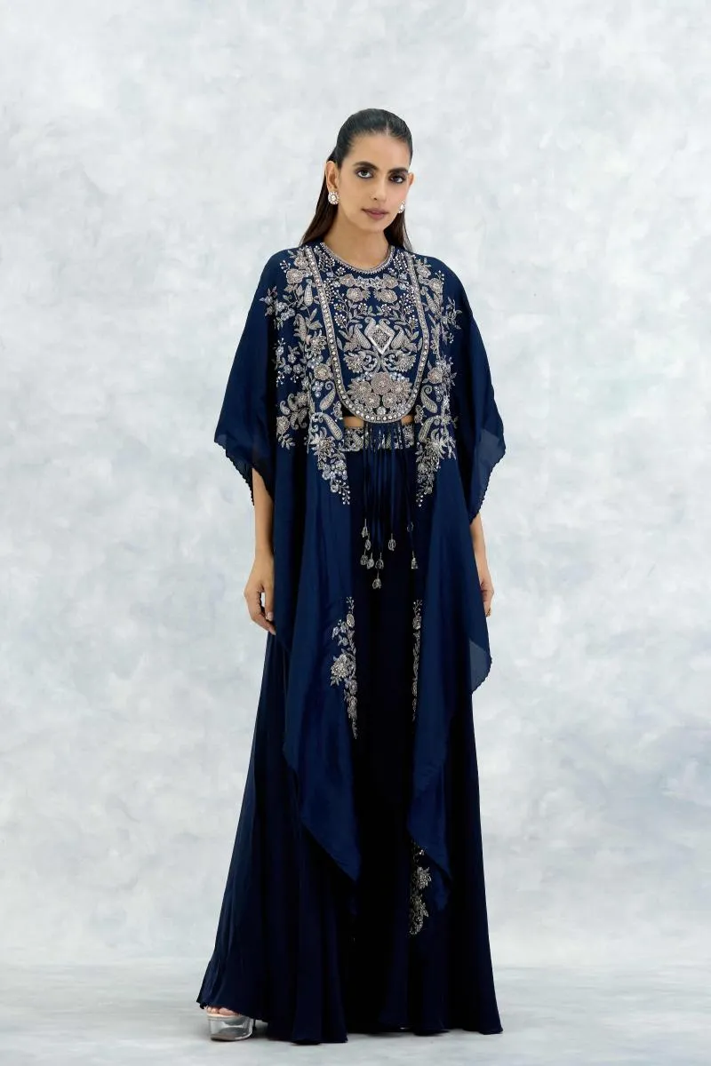 Ink Blue Silk Sharara Set