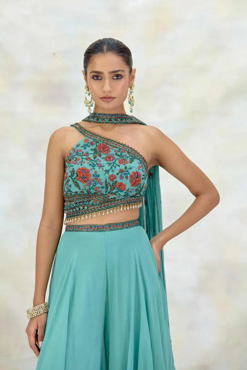 Teal Georgette Sharara Set