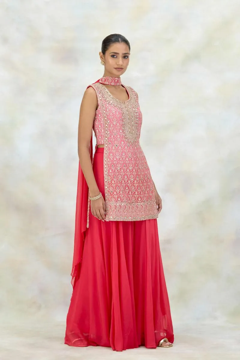 Coral Pink Georgette Sharara Set