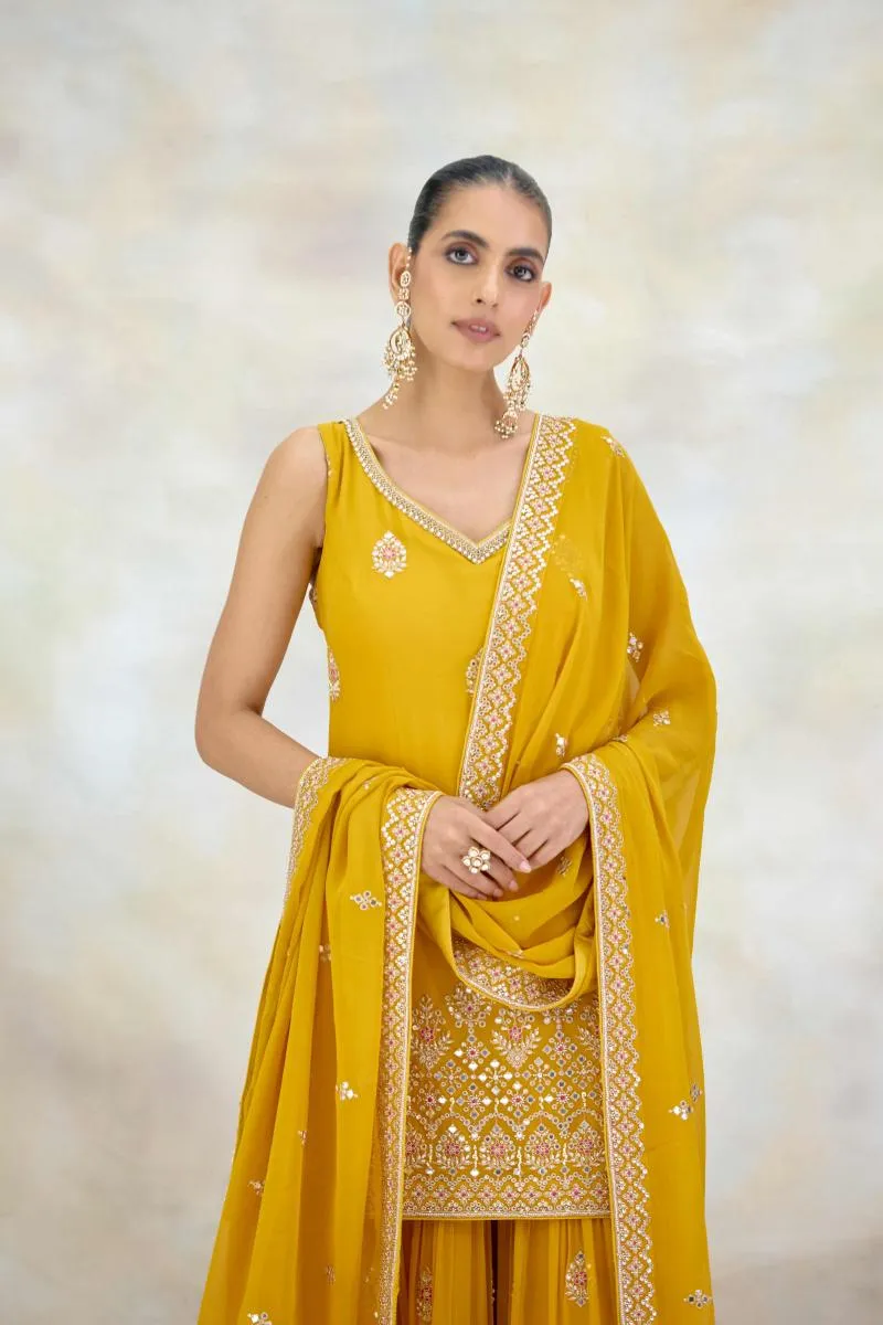 Mustard Yellow Georgette Garara Set