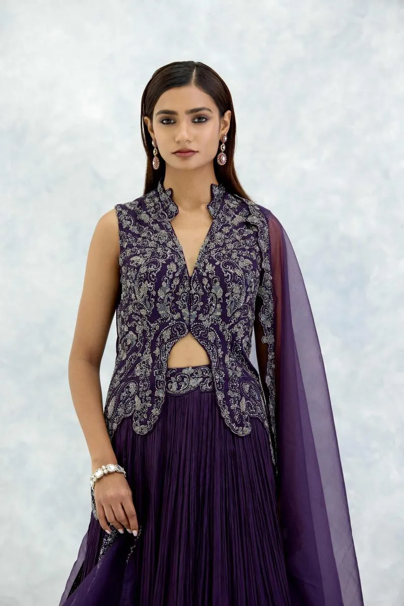 Dark Purple Chiffon Lehenga Set