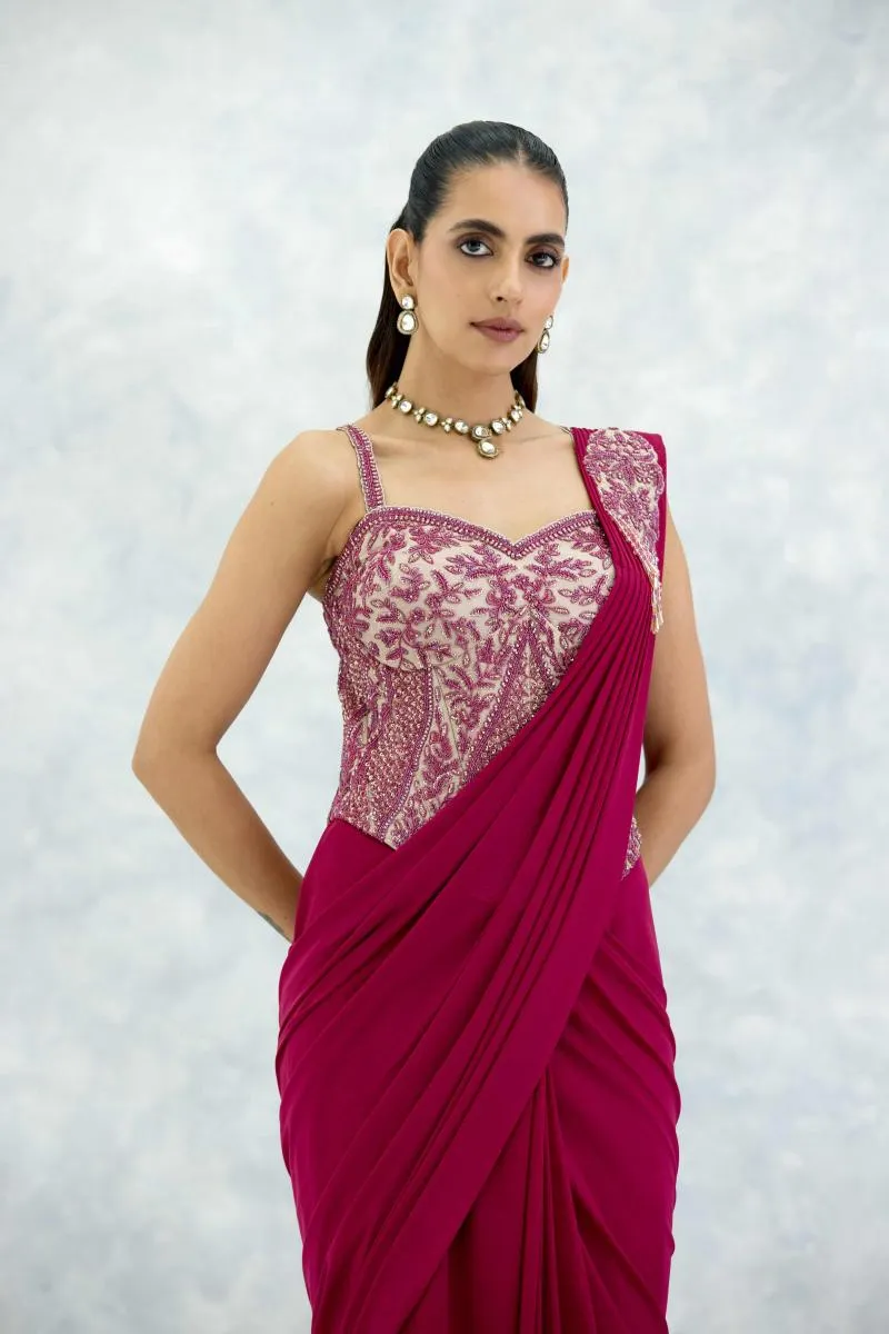 Hot Pink Tissue Drape Saree