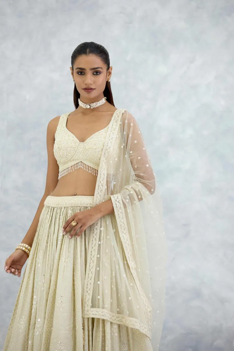 Beige Banarasi Silk Lehenga Set