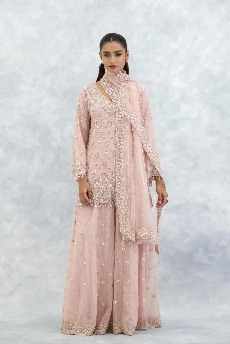 Dusty Pink Organza Sharara Set