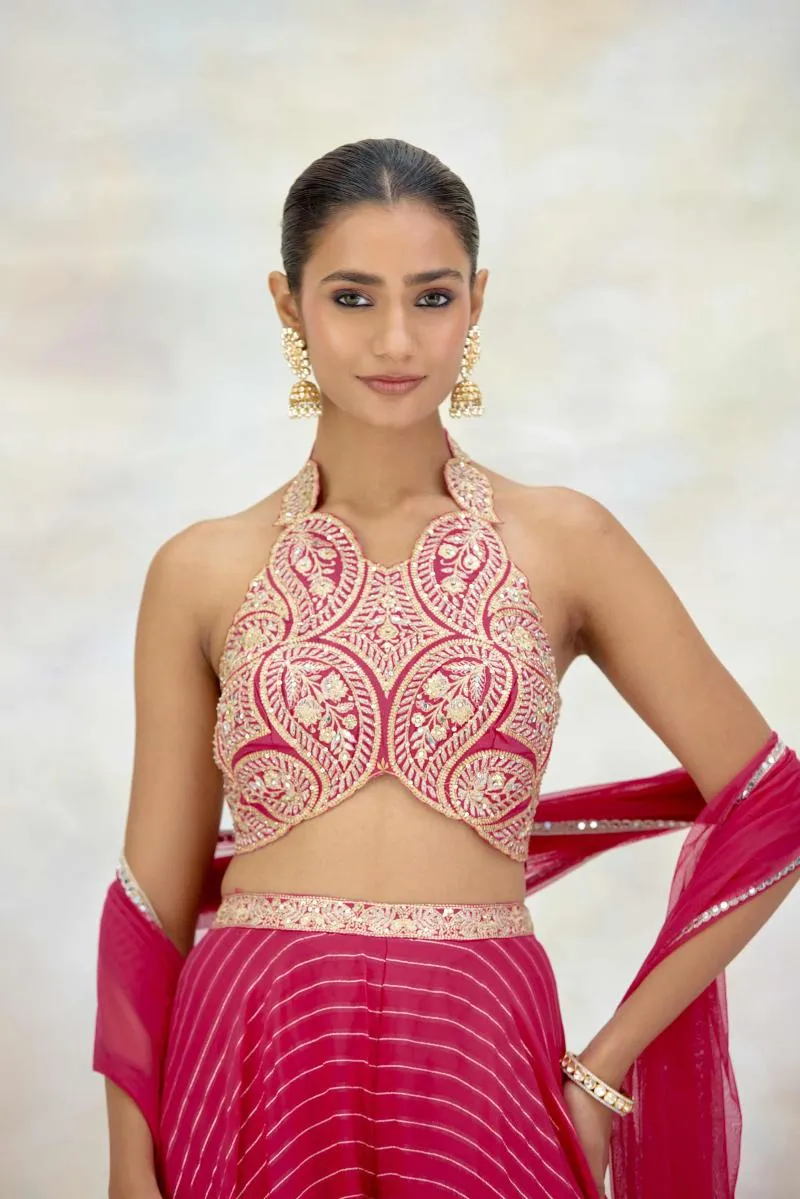 Fuchsia Pink Organza Sharara Set
