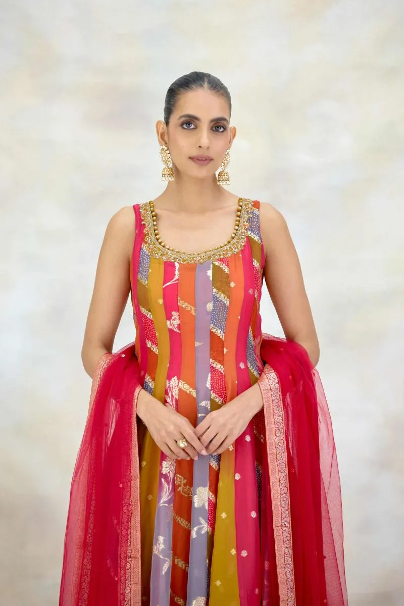 Rani Pink Organza Anarkali Set