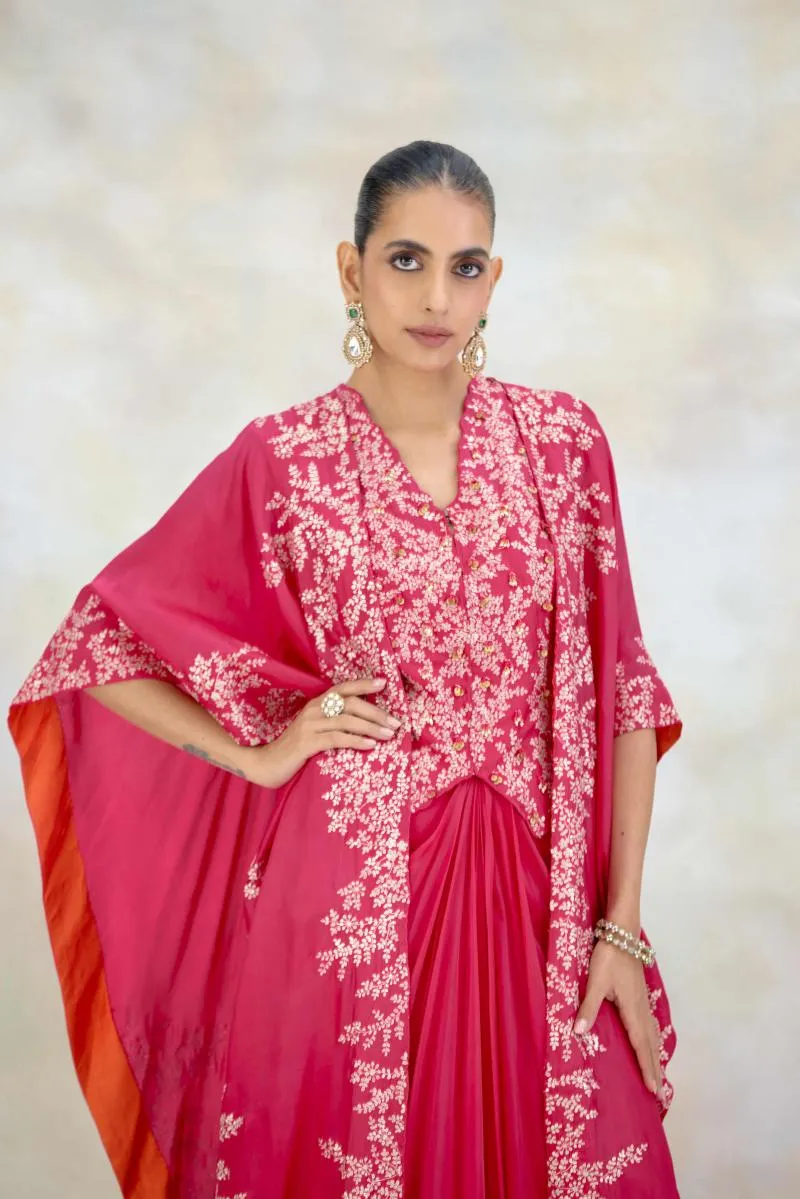 Hot Pink Crepe Kaftan Set