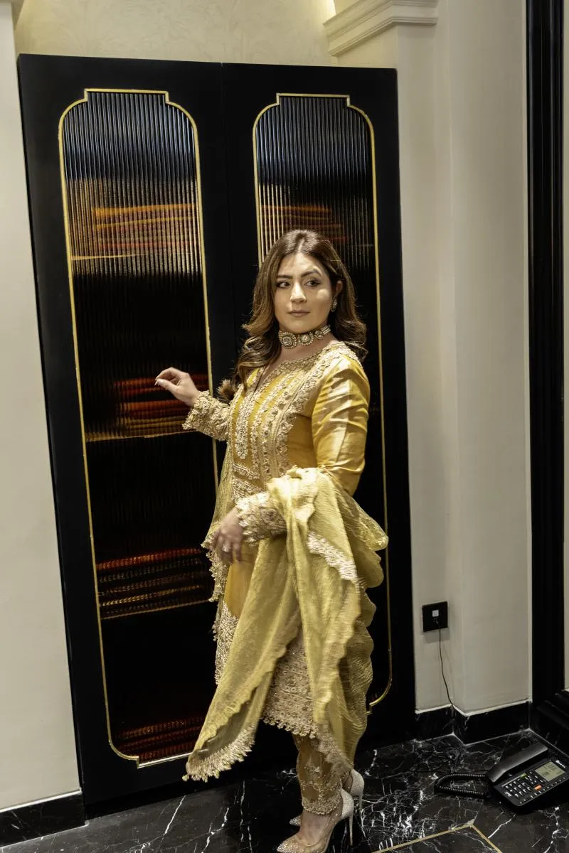 Butter Yellow Tissue Silk Suit Set