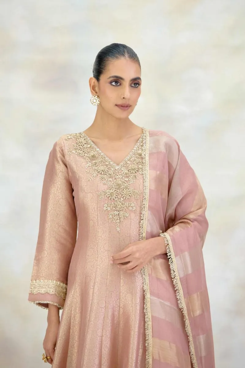 Dusty Pink Tissue Organza Anarkali Set