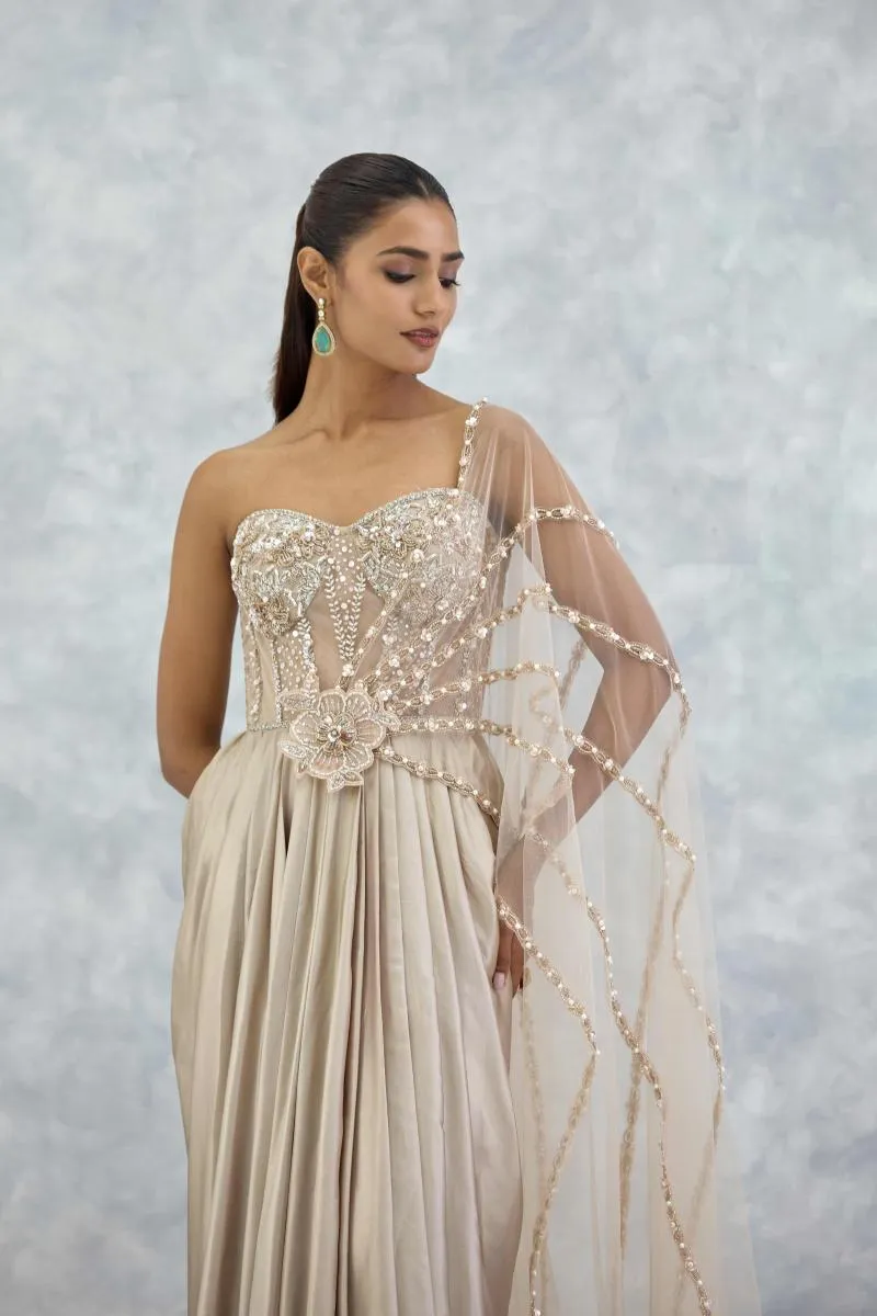 Champagne Gold Draped Georgette Gown