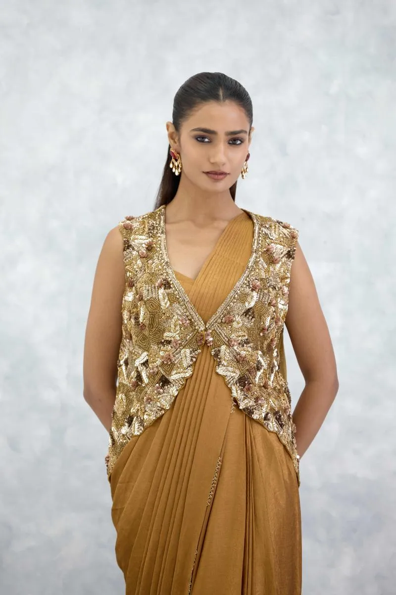Molten Gold Satin Drape Saree