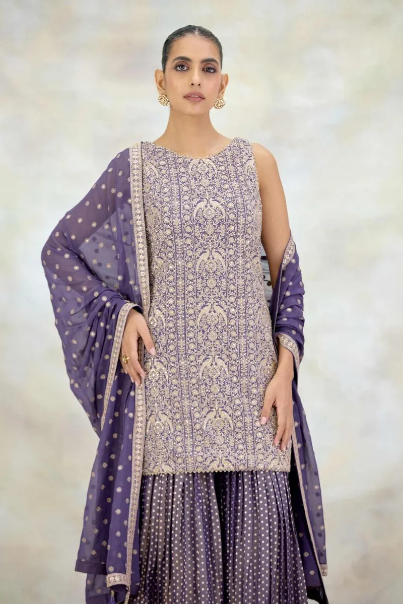 Purple Tissue Georgette Garara Set
