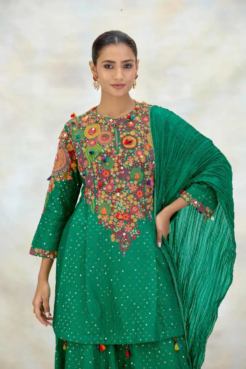 Emerald Green Silk Garara Set