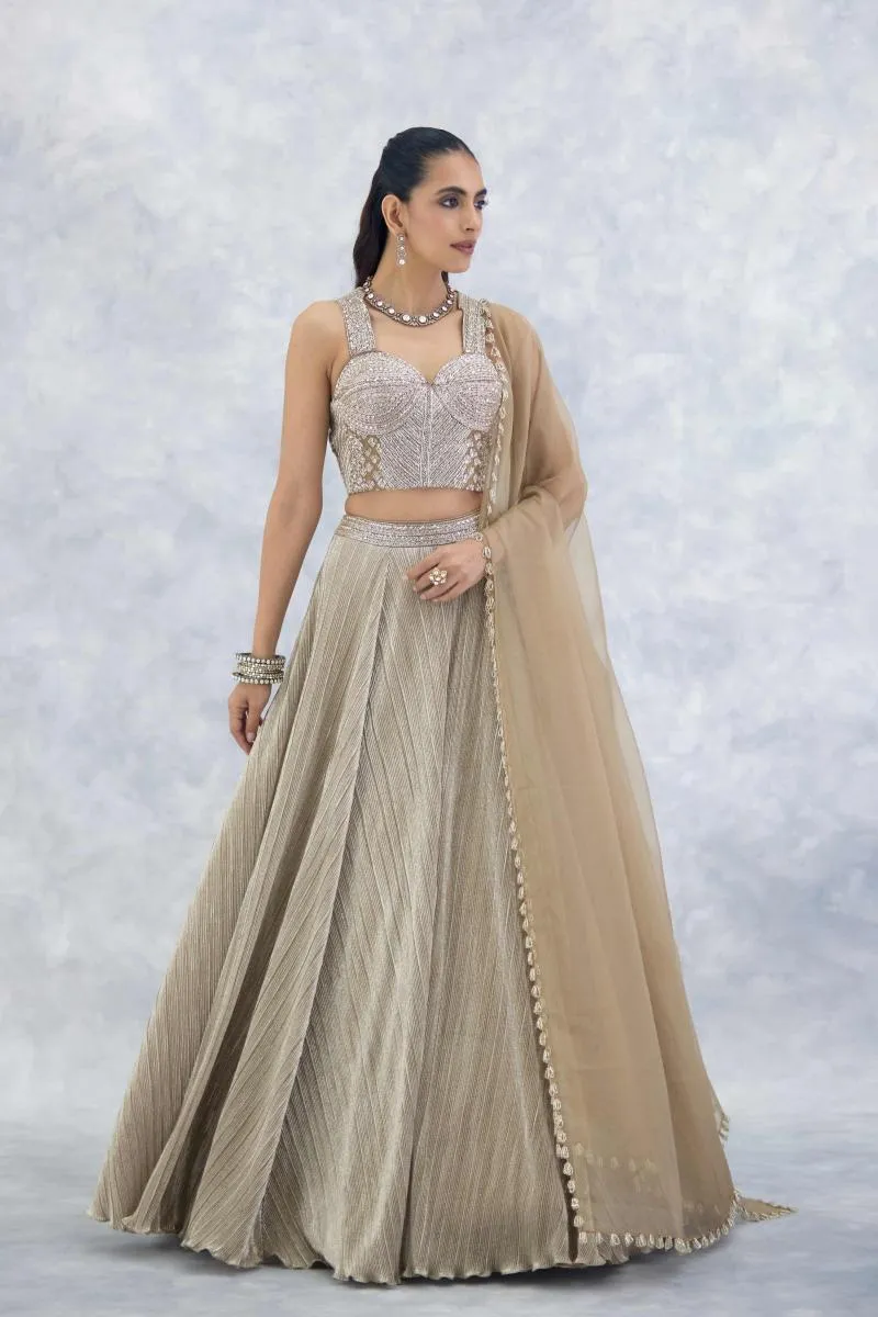 Gold Lycra Lehenga Set