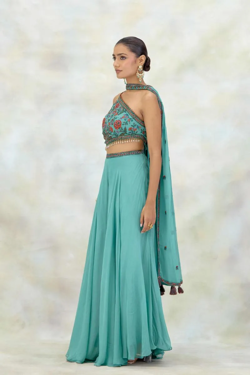 Teal Georgette Sharara Set