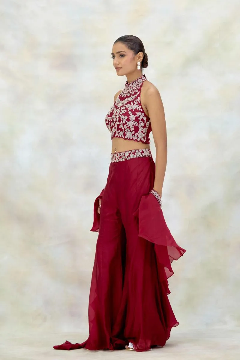 Cherry Maroon Silk Sharara Set