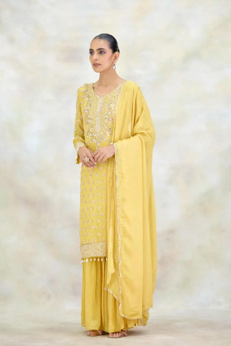 Butter Yellow Crepe Garara Set