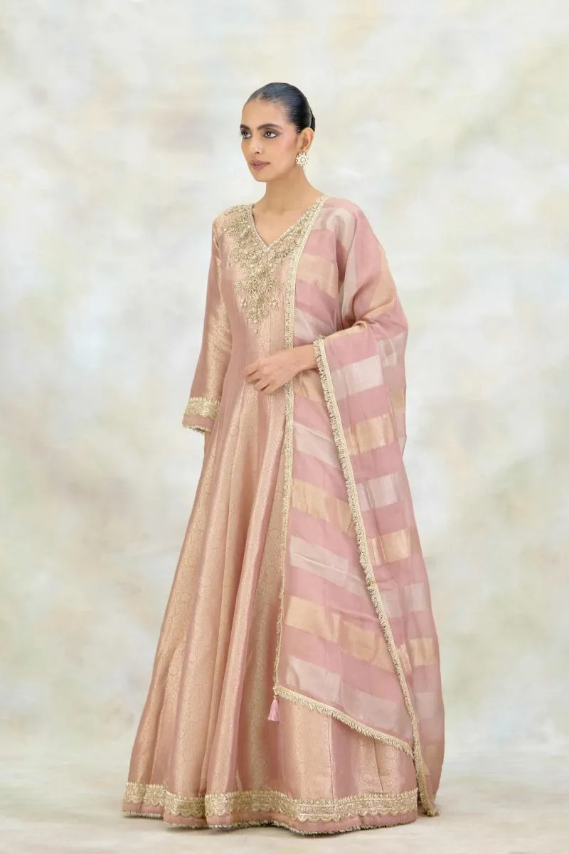 Dusty Pink Tissue Organza Anarkali Set