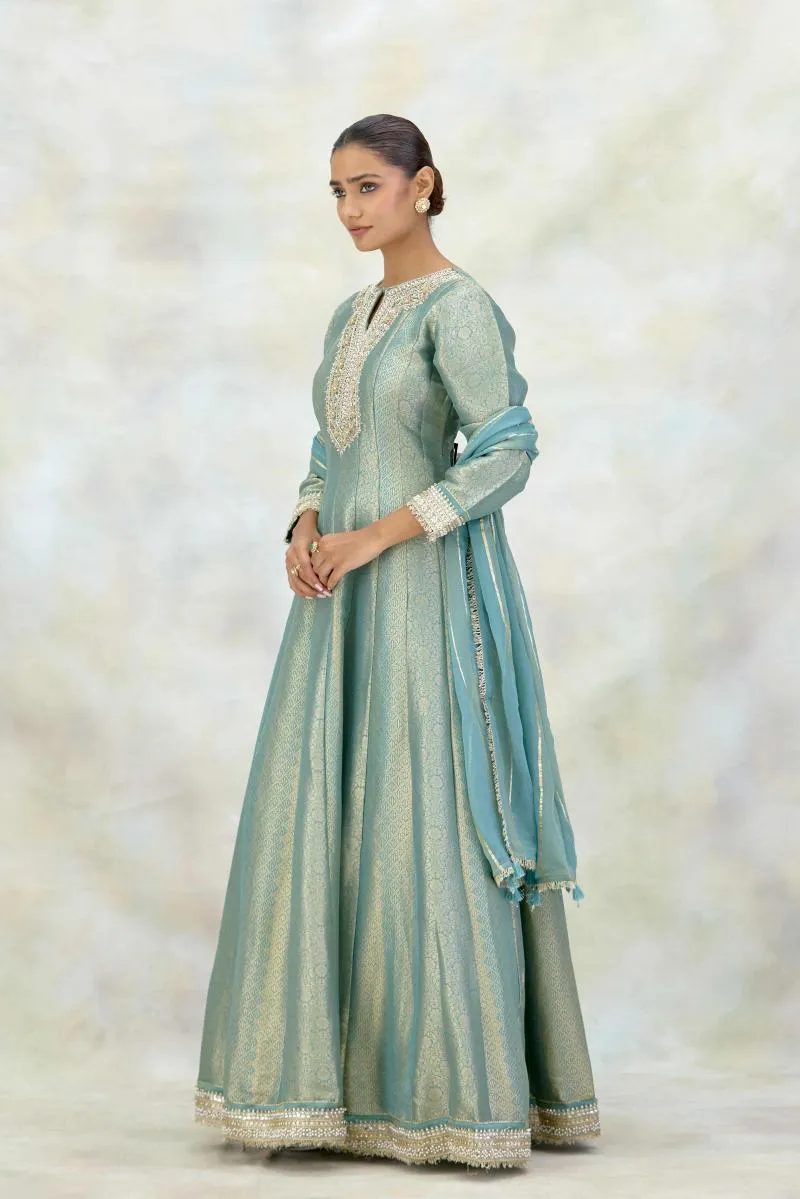 Powder Blue Banarasi Silk Anarkali Set